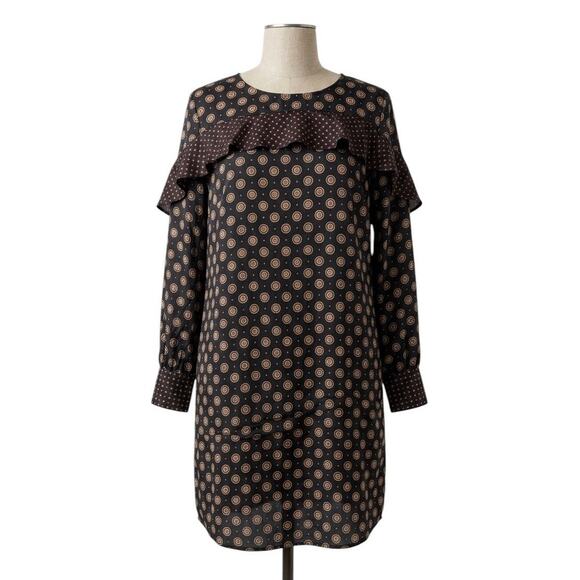 Banana Republic Dresses & Skirts - Banana Republic Navy 100% Silk Foulard Print Ruffle Long Sleeve Dress Sz 8